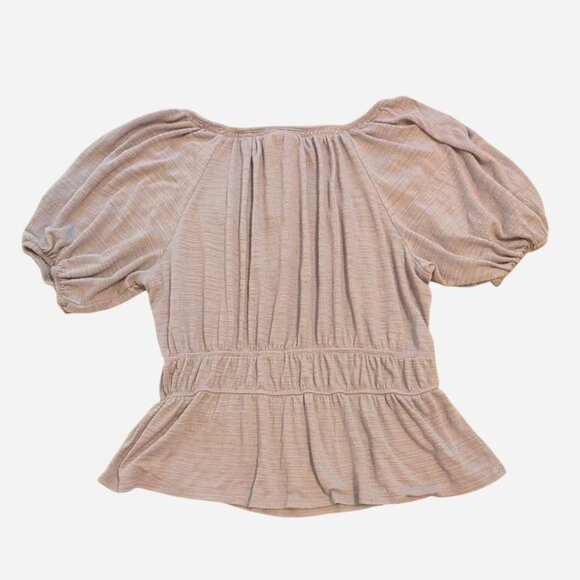 Elegant Large Blue Peplum Blouse with Square Neckline | Stretch Waist - Picture 2 of 3